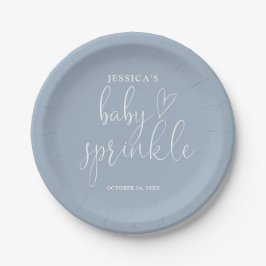 Elegant Script Dusty Blue Baby Sprinkle Shower Papieren Bordje