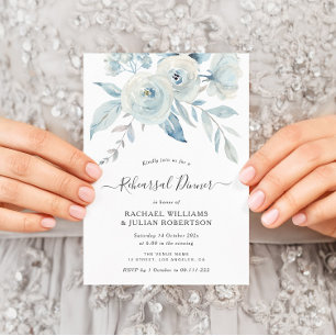 elegant script dusty blue bloemen repetitief diner kaart