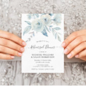 elegant script dusty blue bloemen repetitief diner kaart