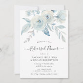 elegant script dusty blue bloemen repetitief diner kaart (Voorkant)