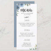 Elegant Script Dusty Blue Botanical Wedding Menu (Voorkant / Achterkant)