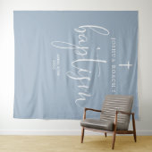 Elegant script Dusty Blue doop foto achtergrond Wandkleed (In Situ (horizontaal))