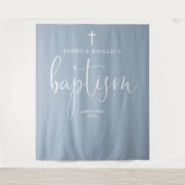Elegant script Dusty Blue doop foto achtergrond Wandkleed (Voorkant)