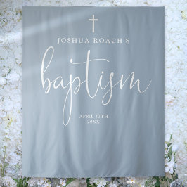 Elegant script Dusty Blue doop foto achtergrond Wandkleed
