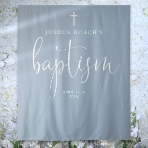 Elegant script Dusty Blue doop foto achtergrond Wandkleed