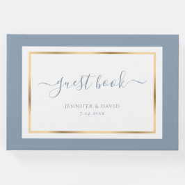 Elegant Script Dusty Blue en Gold Wedding Gastenboek