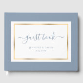 Elegant Script Dusty Blue en Gold Wedding Gastenboek (Voorkant)