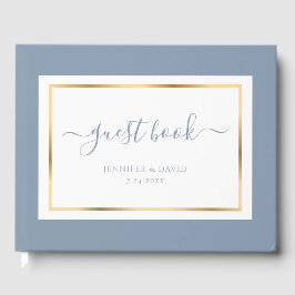 Elegant Script Dusty Blue en Gold Wedding Gastenboek