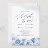 Elegant script dusty blue floral reheardiner kaart (Voorkant)