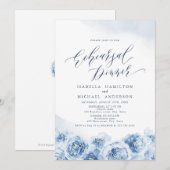 Elegant script dusty blue floral reheardiner kaart (Voorkant / Achterkant)