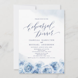 Elegant script dusty blue floral reheardiner kaart