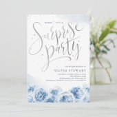 Elegant script dusty blue floral verrassing kaart (Staand voorkant)