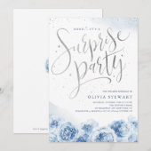 Elegant script dusty blue floral verrassing kaart (Voorkant / Achterkant)