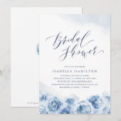 Elegant script dusty blue floral vrijgezellenfeest kaart (Voorkant / Achterkant)