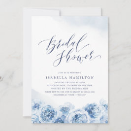 Elegant script dusty blue floral vrijgezellenfeest kaart