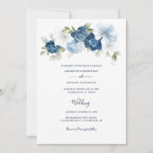 Elegant Script Dusty Blue Floral Wedding Kaart (Voorkant)
