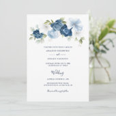 Elegant Script Dusty Blue Floral Wedding Kaart (Staand voorkant)