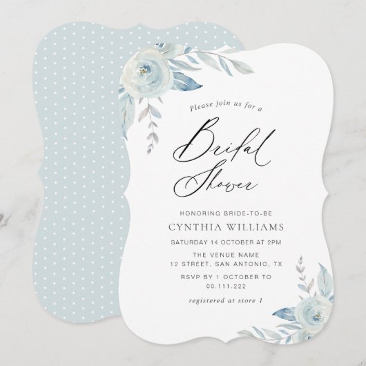 Elegant script Dusty Blue Florial vrijgezellenfees Kaart (Voorkant / Achterkant)