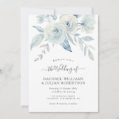 elegant script dusty blue flower bruiloft kaart (Voorkant)