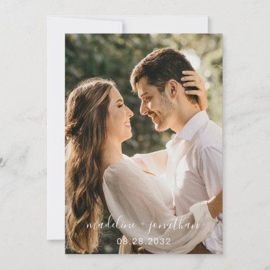 Elegant Script Dusty Blue Foto QR Code Wedding Kaart (Voorkant)