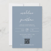Elegant Script Dusty Blue Foto QR Code Wedding Kaart (Achterkant)