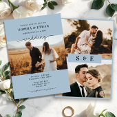 Elegant Script Dusty Blue Fotobruiloft Kaart