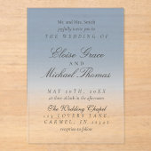 Elegant Script Dusty Blue Gradient Wedding Acryl Uitnodigingen (Voorkant)