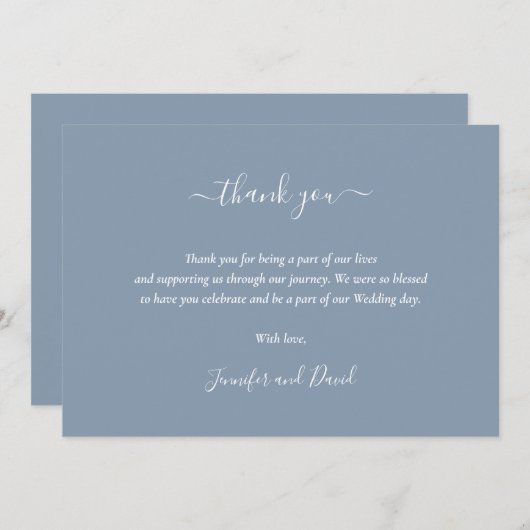 Elegant Script Dusty Blue Hartelijk dank Bedankkaart (Voorkant / Achterkant)