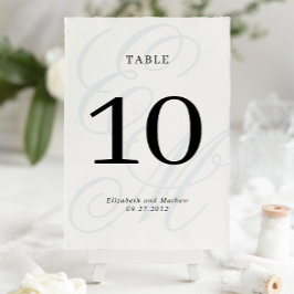 Elegant Script Dusty Blue Monogram Bruiloft Kaart