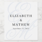 Elegant Script Dusty Blue Monogram Bruiloft Wijn Etiket (Enkel label)
