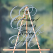 Elegant Script Dusty Blue Monogram Huwelijk Welkom Acryl Bord (Neutraal)