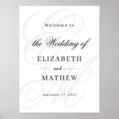 Elegant Script Dusty Blue Monogram Huwelijk Welkom Poster (Voorkant)