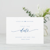 Elegant Script, Dusty Blue, Simple Wedding Save The Date (Staand voorkant)