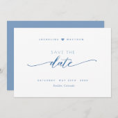 Elegant Script, Dusty Blue, Simple Wedding Save The Date (Voorkant / Achterkant)