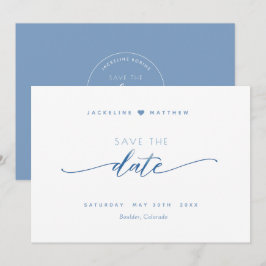 Elegant Script, Dusty Blue, Simple Wedding Save The Date
