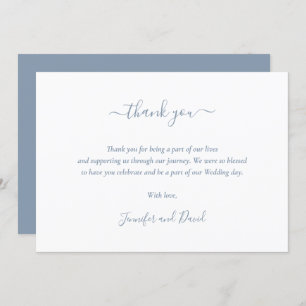 Elegant Script Dusty Blue Weddenschap Hartelijk da Bedankkaart