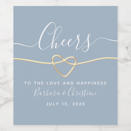 Elegant Script Dusty Blue Weddenschap Wine Label Wijn Etiket (Enkel label)