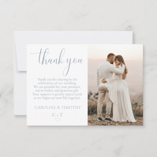 Elegant Script Dusty Blue Wedding Bedankkaart (Voorkant)