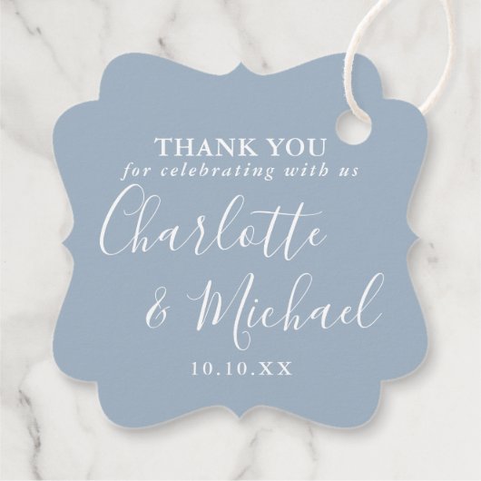 Elegant Script Dusty Blue Wedding Bedankt Bedankjes Labels (Achterkant)
