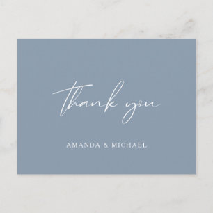 Elegant Script Dusty Blue Wedding Bedankt Briefkaart