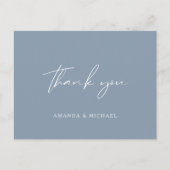 Elegant Script Dusty Blue Wedding Bedankt Briefkaart (Voorkant)