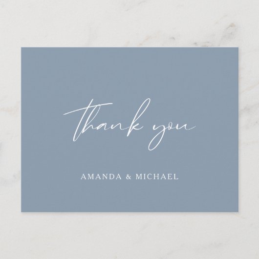 Elegant Script Dusty Blue Wedding Bedankt Briefkaart (Voorkant)