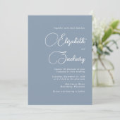 Elegant Script Dusty Blue Wedding Kaart (Staand voorkant)