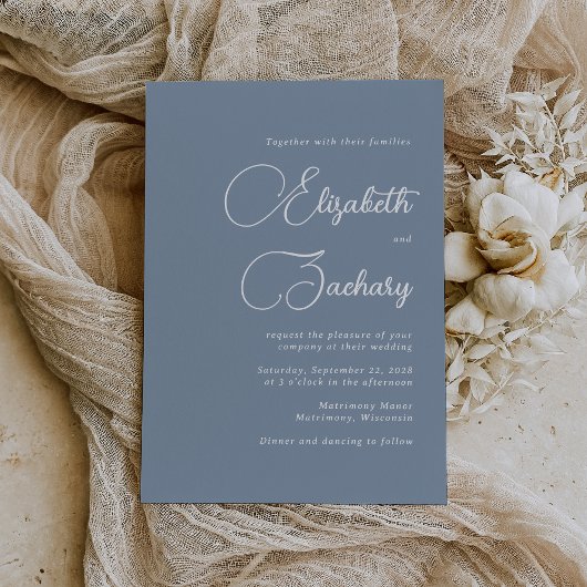 Elegant Script Dusty Blue Wedding Kaart