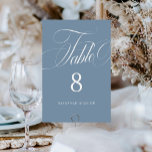 Elegant Script Dusty Blue Wedding Kaart<br><div class="desc">Elegant Script Dusty Blue Wedding Table Number heeft een groot,  vet script en een elegante styling.</div>