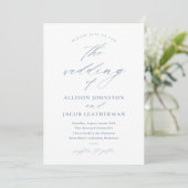 Elegant Script Dusty Blue Wedding Kaart (Staand voorkant)