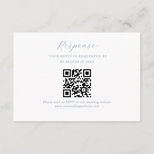 Elegant Script Dusty Blue Wedding QR Code RSVP Informatiekaartje (Voorkant)