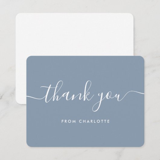 Elegant Script Dusty Blue Wedding Shower Birthday Bedankkaart (Voorkant / Achterkant)