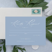 Elegant Script Dusty Blue Wedding Simple RSVP