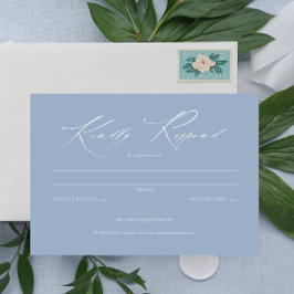 Elegant Script Dusty Blue Wedding Simple RSVP Kaartje